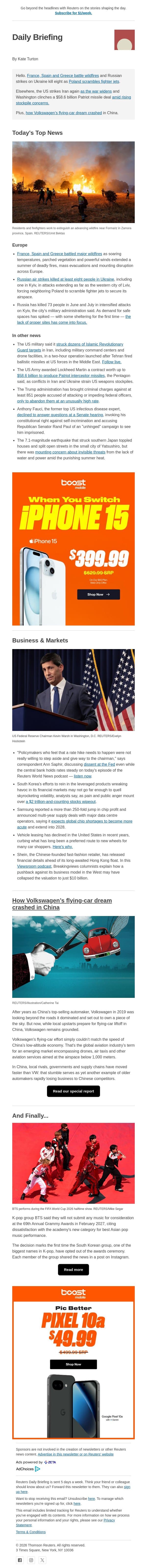 Why VW's flying dream stalled email from Reuters screenshot