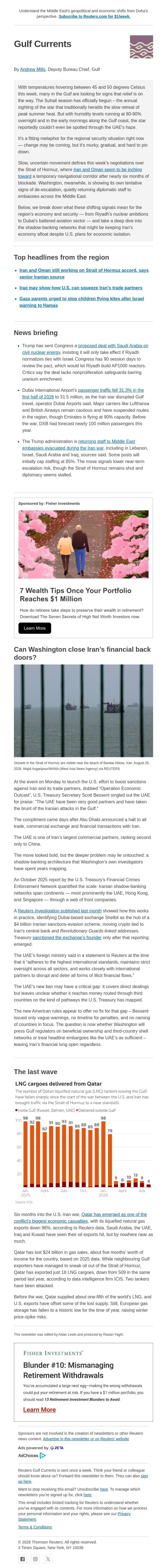 Can US pressure stem cash flows to Iran? email from Reuters screenshot