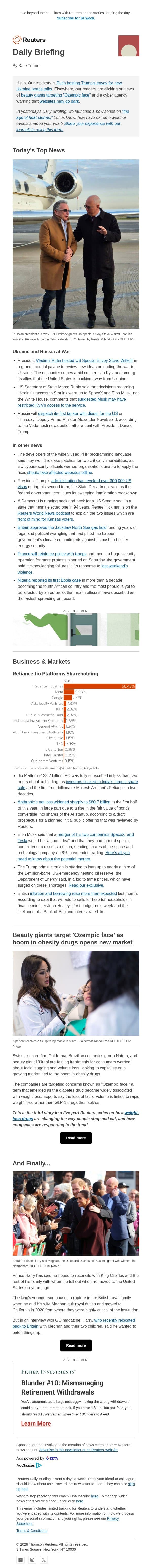 Websites could go dark email from Reuters screenshot