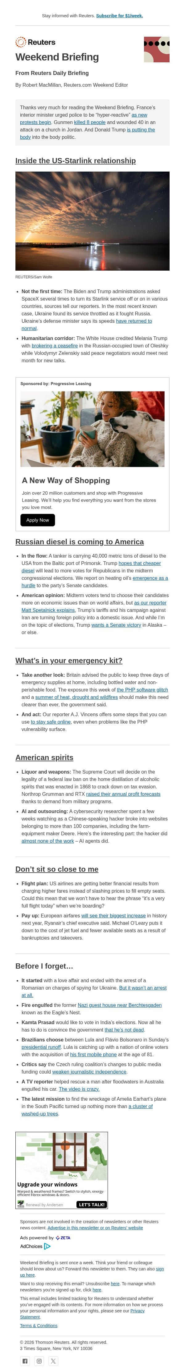 Inside the US-Starlink relationship email from Reuters screenshot