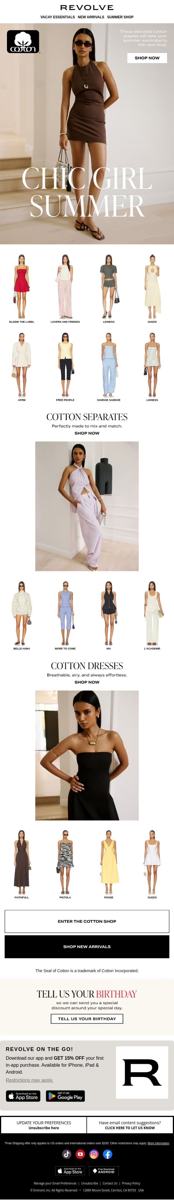 The Chic Girl’s Summer Favorites email from Revolve screenshot