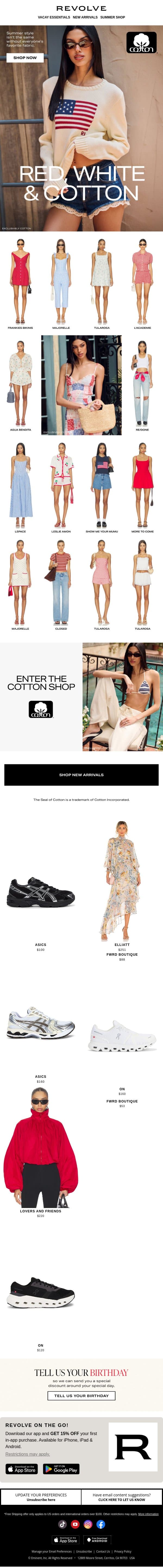 NOW TRENDING: Red, White & Cotton email from Revolve screenshot