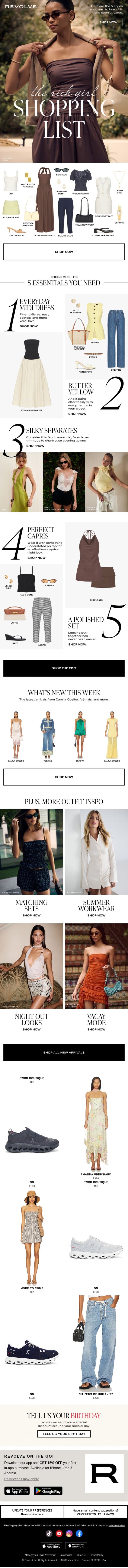 The Rich Girl's Shopping List email from Revolve screenshot
