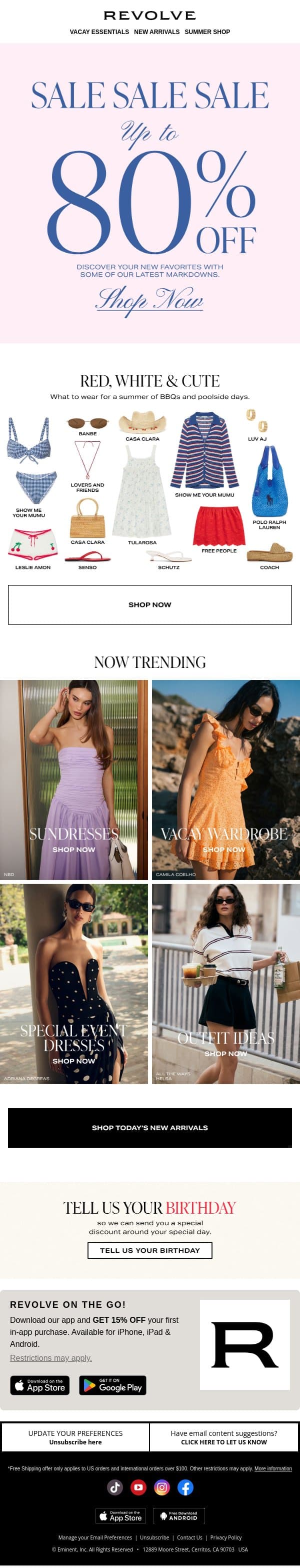 UP TO 80% OFF STARTS NOW email from Revolve screenshot