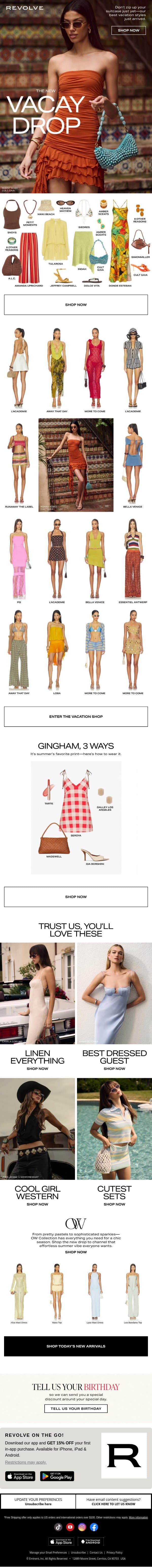Arriving Now: Your Vacay Wardrobe email from Revolve screenshot