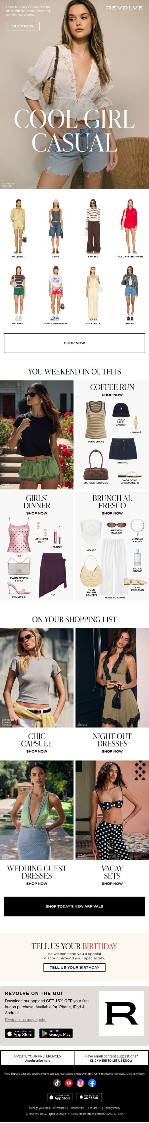 What Cool Girls Are Wearing This Weekend email from Revolve screenshot