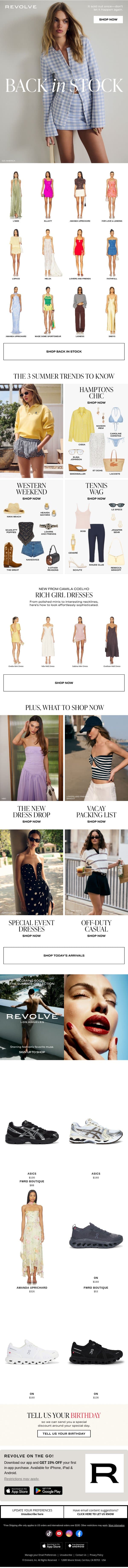Your Favorite Dress Is Back In Stock! email from Revolve screenshot