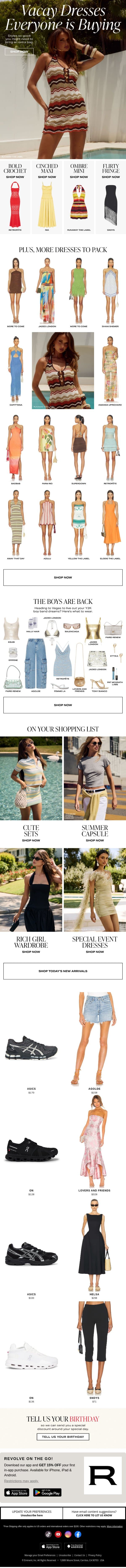 Your Vacation Dress Lineup email from Revolve screenshot