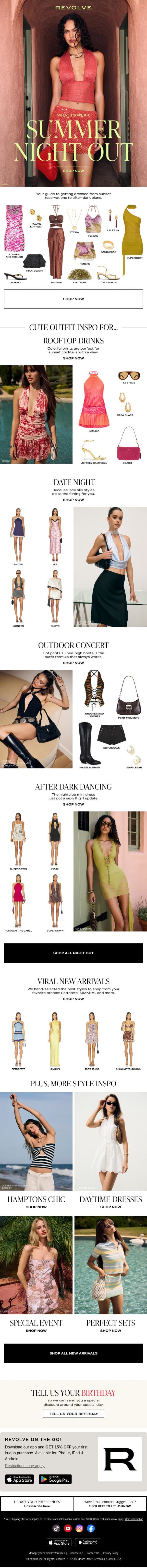 4 Summer Night Out Looks You Need email from Revolve screenshot