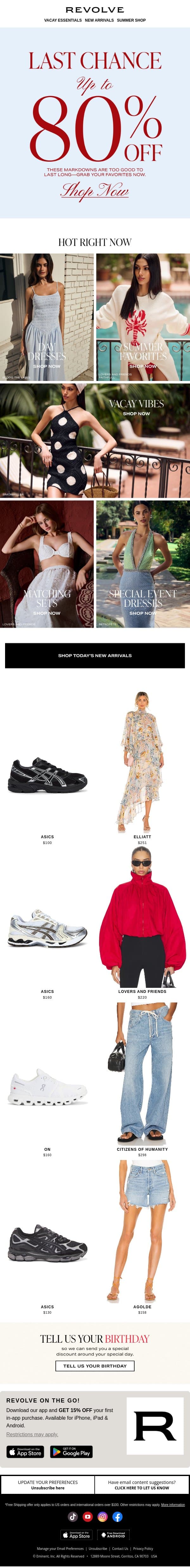 UP TO 80% OFF ENDS SOON 🚨 email from Revolve screenshot