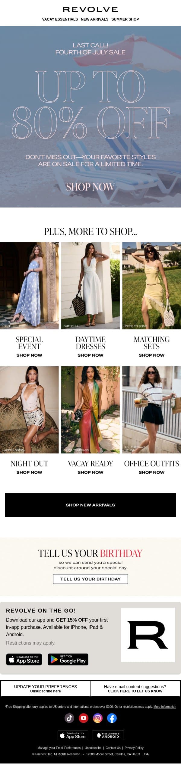 LAST CHANCE: UP TO 80% OFF email from Revolve screenshot