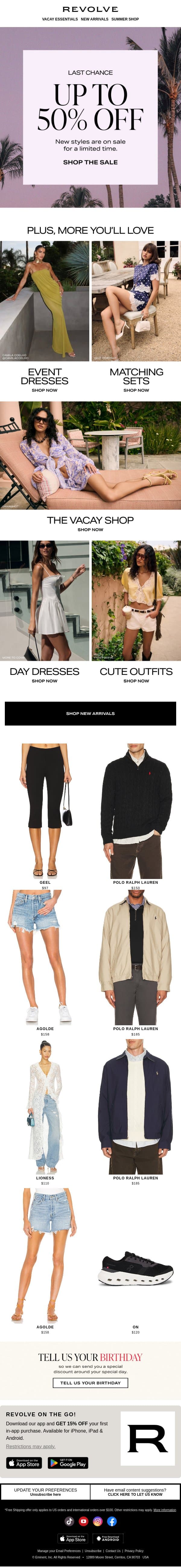 OOPS, DON'T MISS OUR SALE email from Revolve screenshot