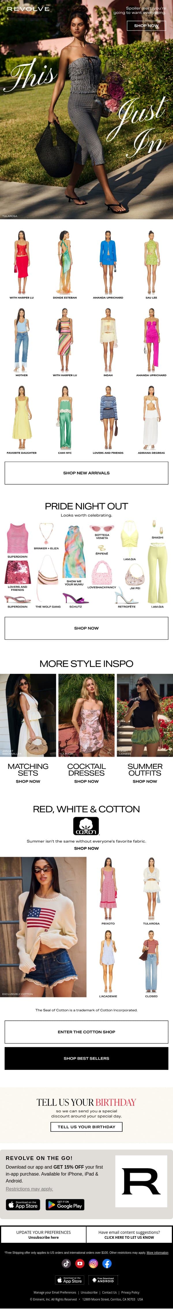 New Arrivals From TULAROSA, Lovers and Friends & More email from Revolve screenshot