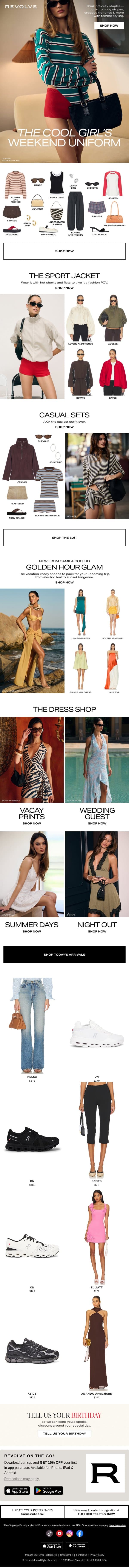 The Cool Girl's Weekend Uniform email from Revolve screenshot