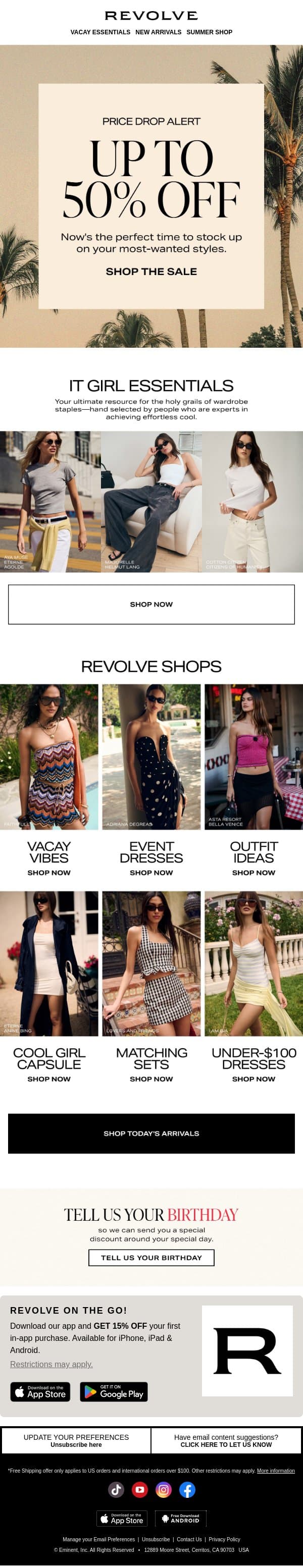 SALE STARTS...NOW! email from Revolve screenshot