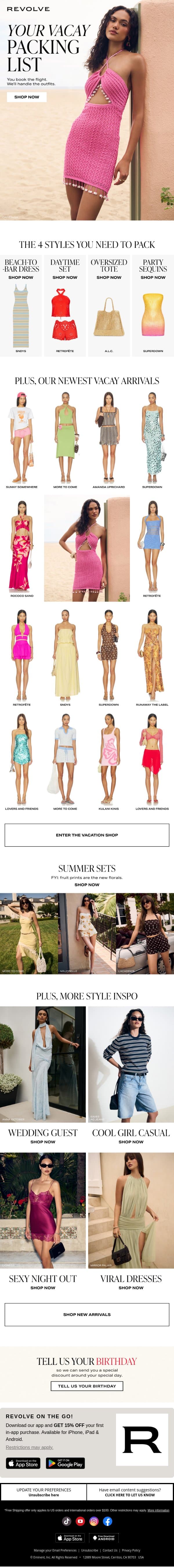 If Your Vacay Is Coming Up... email from Revolve screenshot