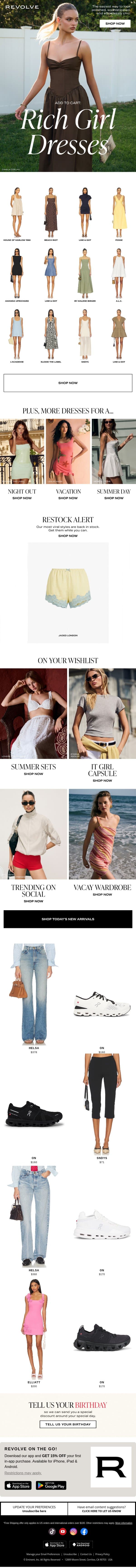 The Dress Every Rich Girl Is Wearing email from Revolve screenshot