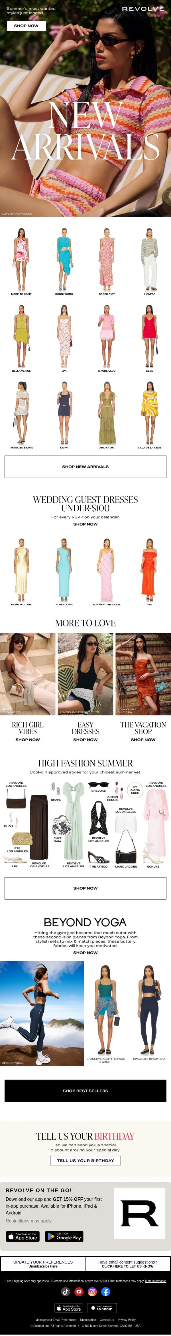 New Arrivals For Your Summer Checklist email from Revolve screenshot