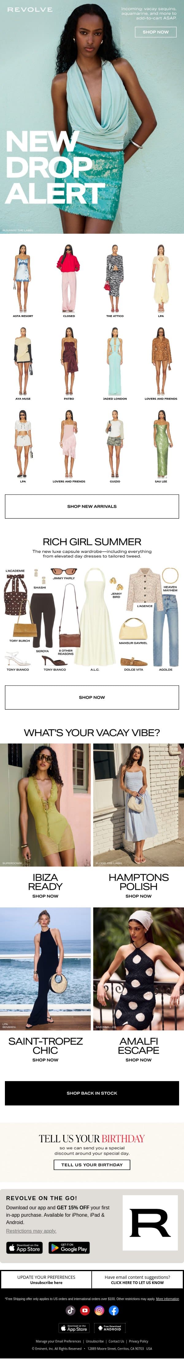 NEW JUST FOR YOU email from Revolve screenshot