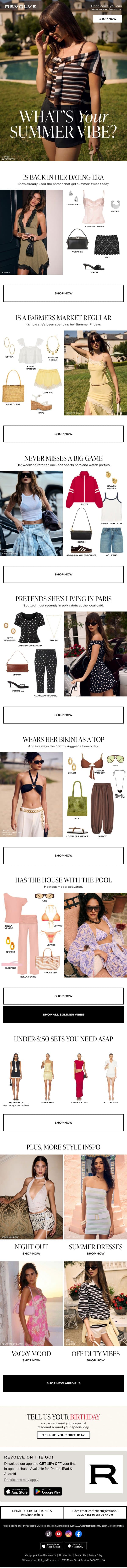What's Your Summer Vibe? email from Revolve screenshot