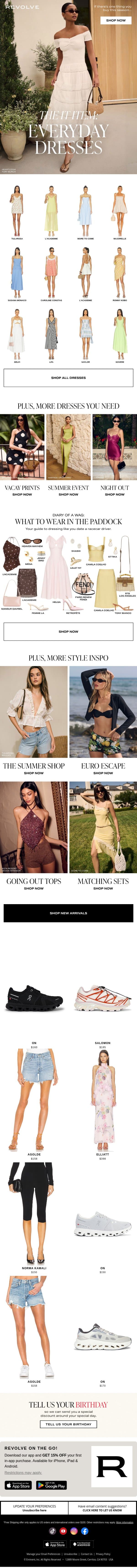 Hot Right Now: Everyday Dresses email from Revolve screenshot