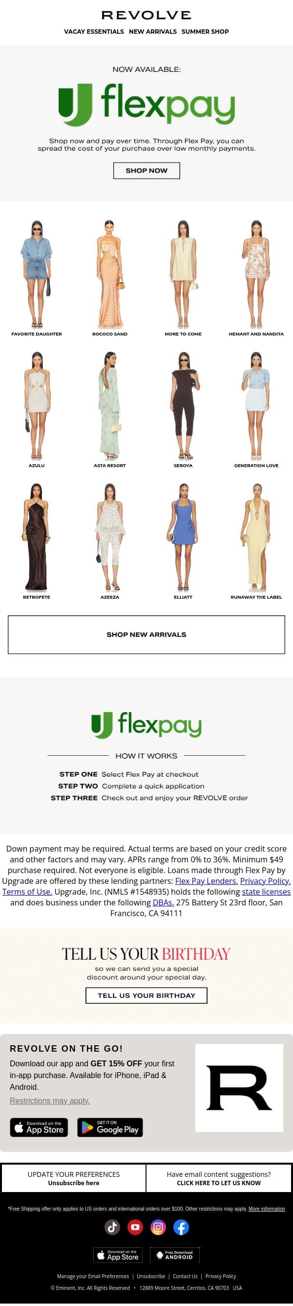Buy Your Summer Essentials Now, Pay For Them Later email from Revolve screenshot