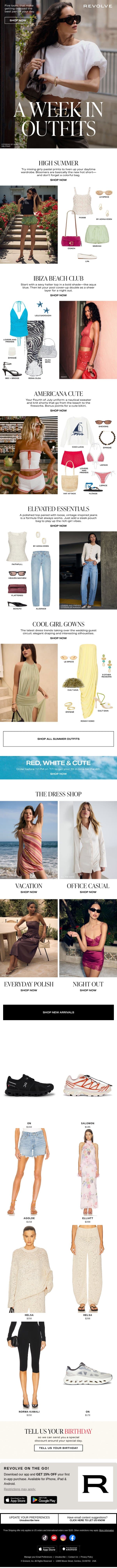 A Week In Outfits: Mixed Prints, Americana Cute & More email from Revolve screenshot
