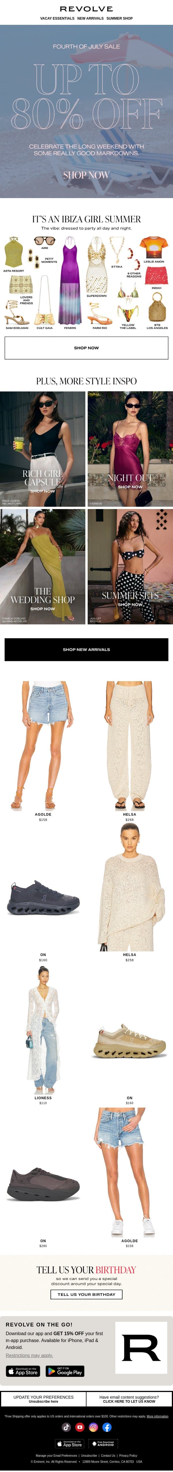 The Fourth Of July Sale Starts Now! email from Revolve screenshot
