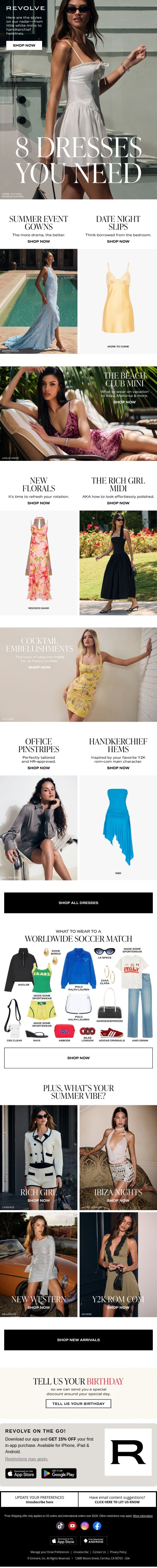 8 Summer Dresses To Buy Now email from Revolve screenshot