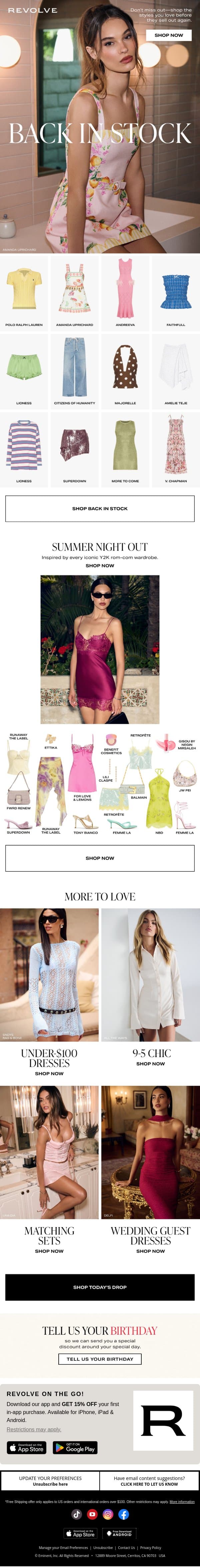 THAT Amanda Uprichard Dress Is Back In Stock 👀 email from Revolve screenshot