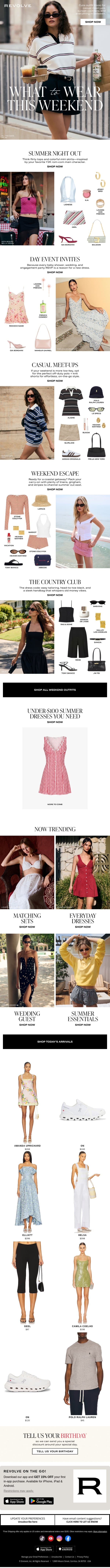 The Perfect Summer Weekend Wardrobe email from Revolve screenshot