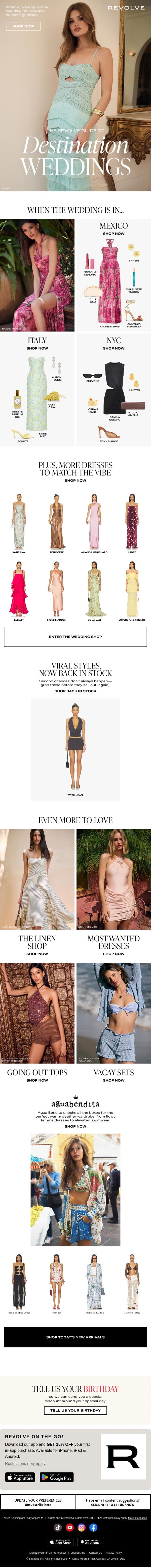 What To Wear To Destination Weddings email from Revolve screenshot