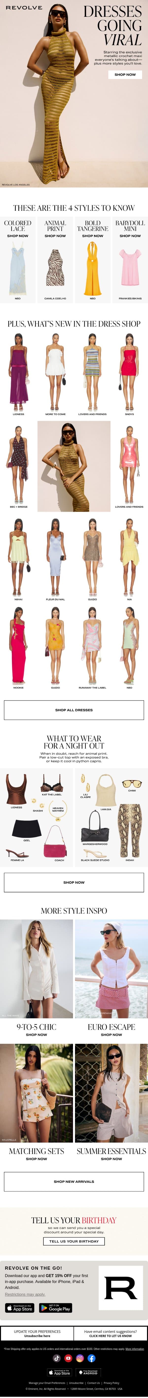 DRESSES GOING VIRAL 🔥 email from Revolve screenshot