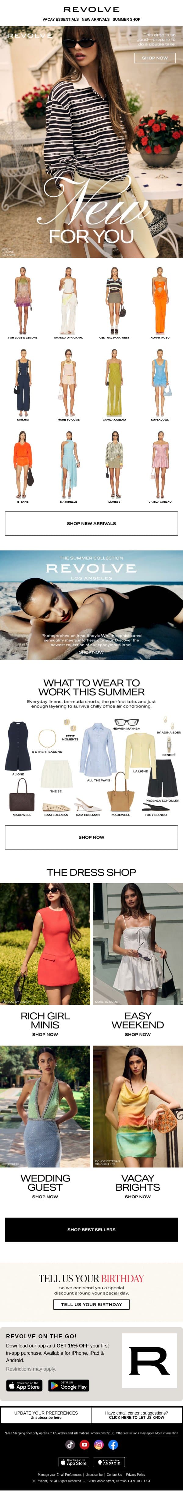 NEW SUMMER ARRIVALS email from Revolve screenshot
