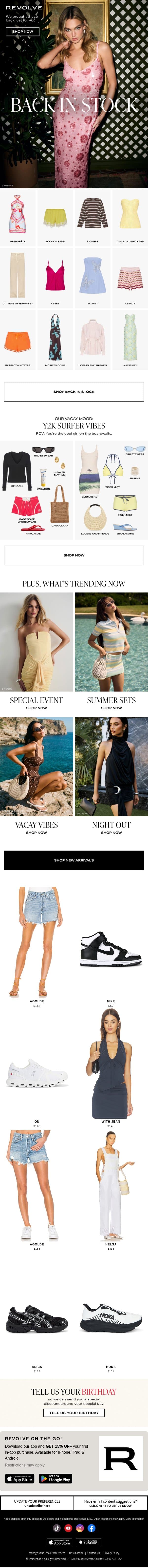 Your Favorite Event Dress Is Back email from Revolve screenshot
