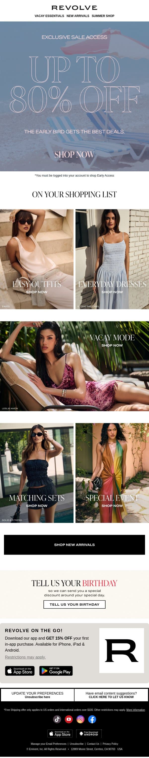 You've Received Early Sale Access! email from Revolve screenshot