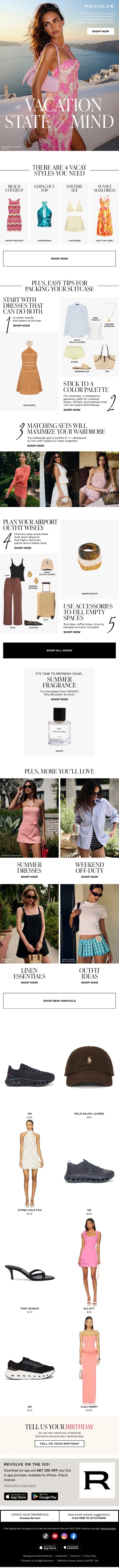 4 Vacay Essentials To Pack For Your Trip email from Revolve screenshot