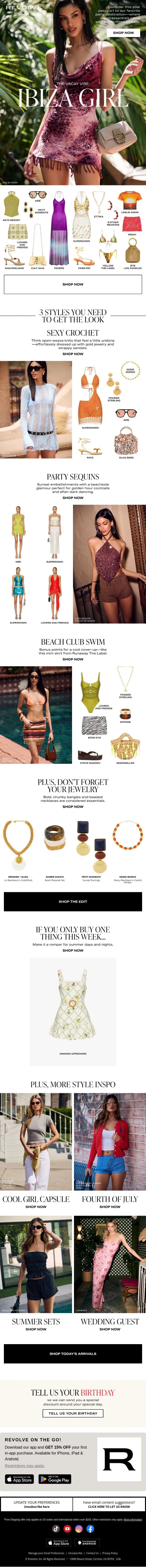 Welcome To Ibiza 🧡 🌄 🍹 email from Revolve screenshot