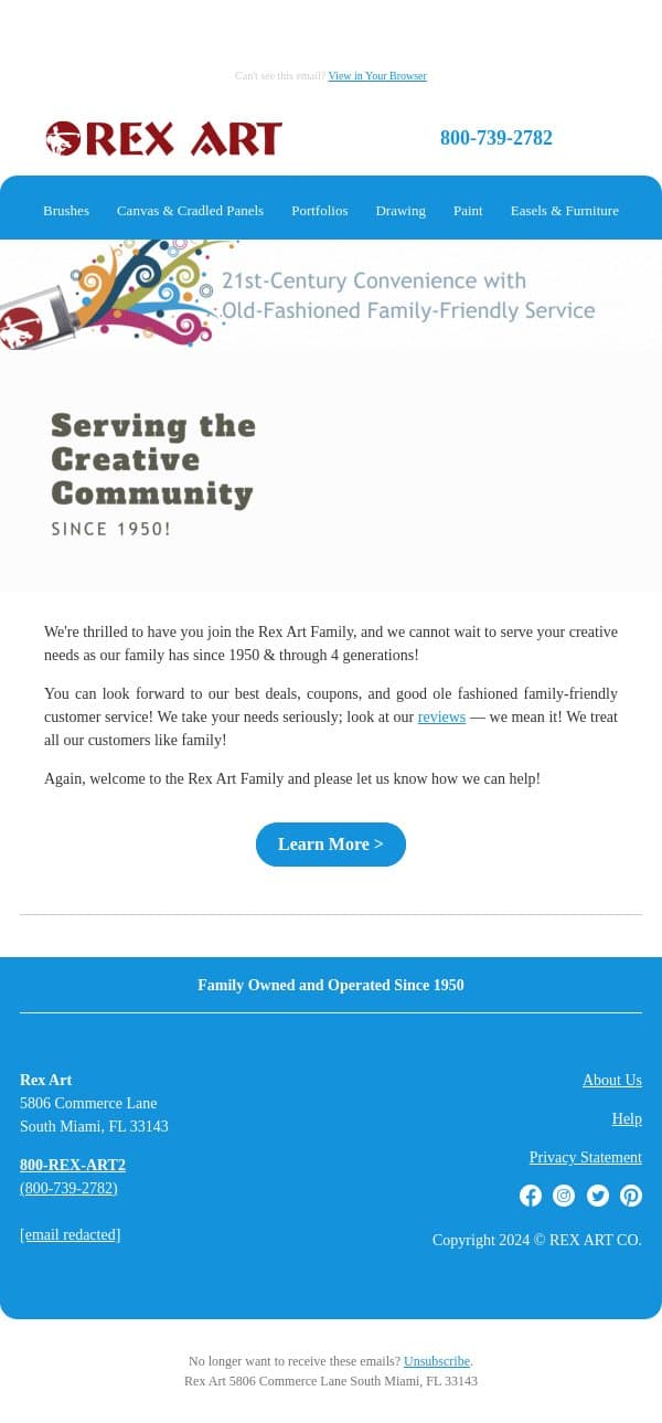 Welcome to the Rex Art Family 🎨 email from Rex Art screenshot