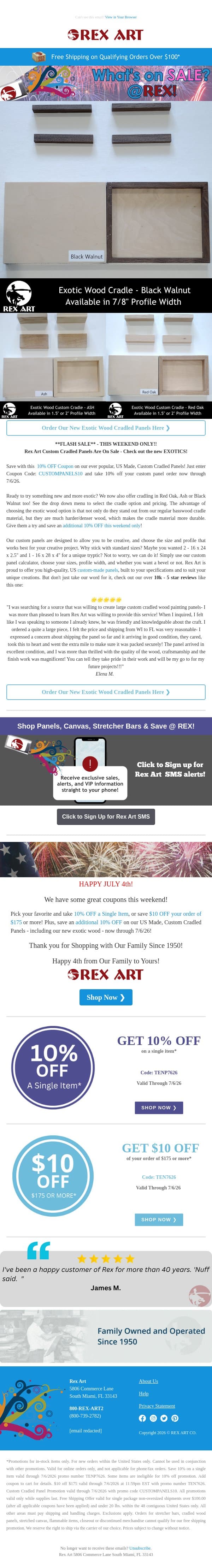 Custom Cradled Panel Sale! 🎨 email from Rex Art screenshot