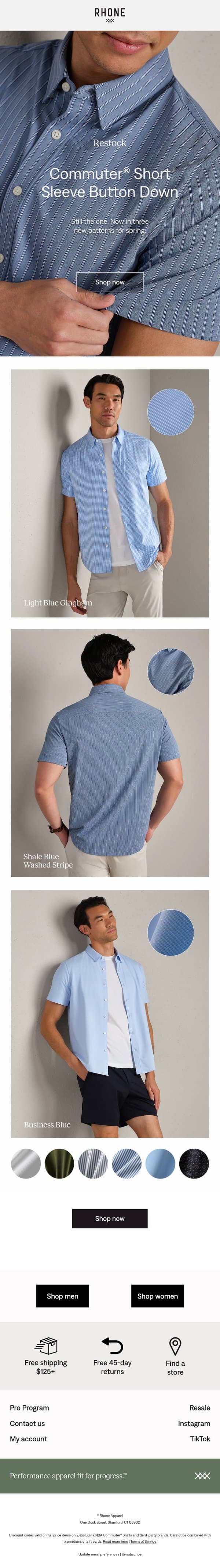Restock: Commuter® Short Sleeve email from Rhone screenshot