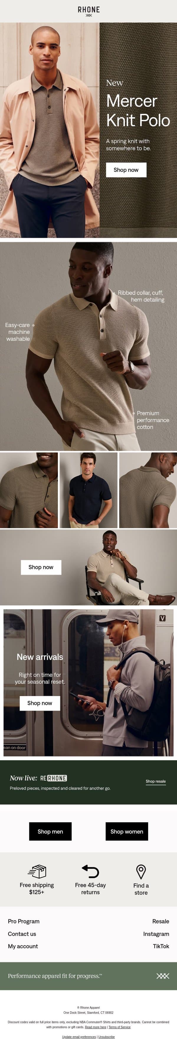 New: Mercer Knit Polo email from Rhone screenshot