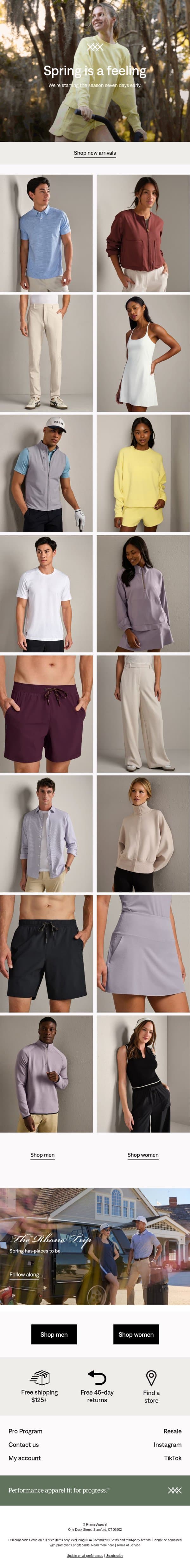 Spring new arrivals email from Rhone screenshot