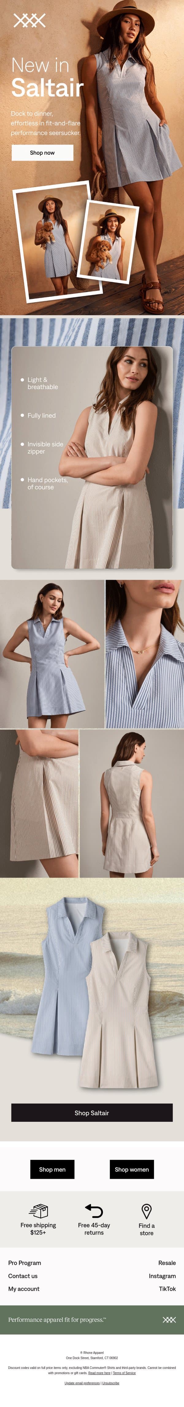 The Saltair Dress is here email from Rhone screenshot