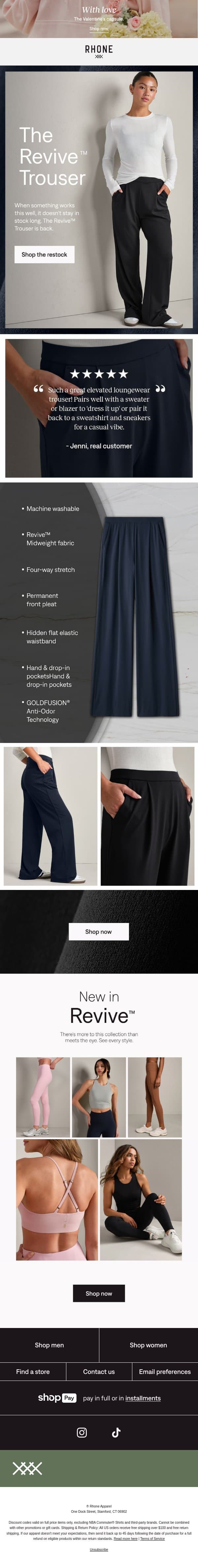 Restock: Revive™ Trouser email from Rhone screenshot