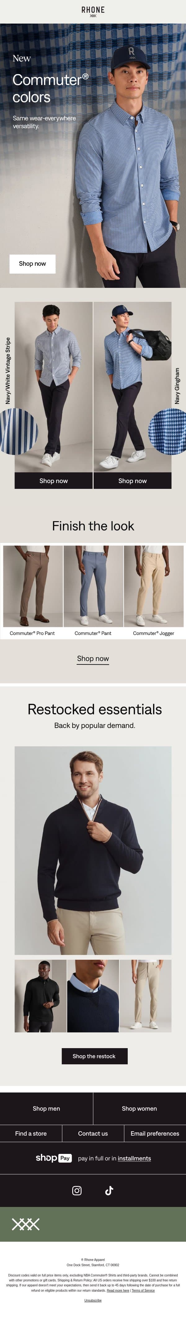 New Commuter® arrivals email from Rhone screenshot