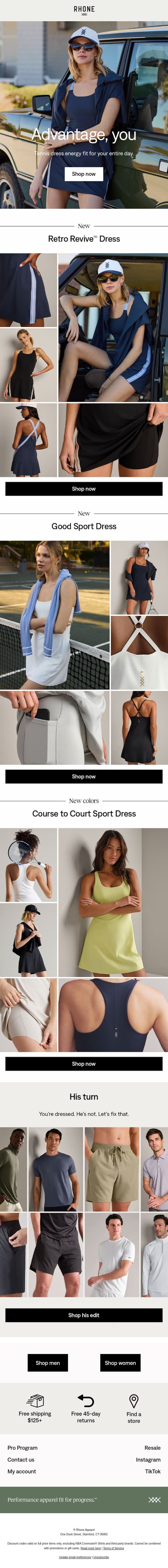 Let's talk tennis dresses email from Rhone screenshot