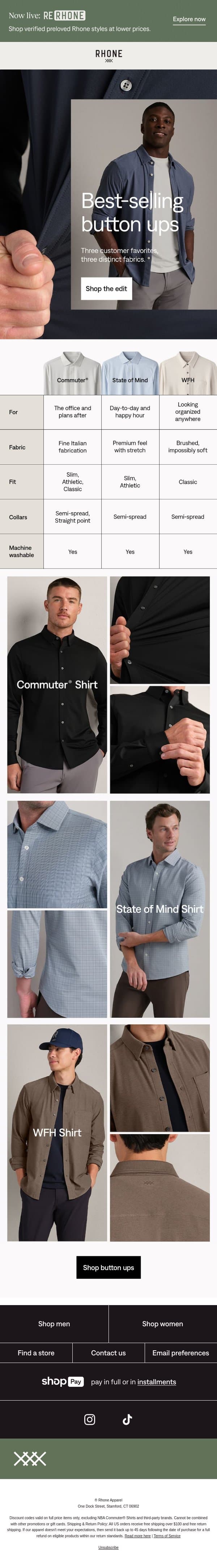 The best-selling button ups email from Rhone screenshot