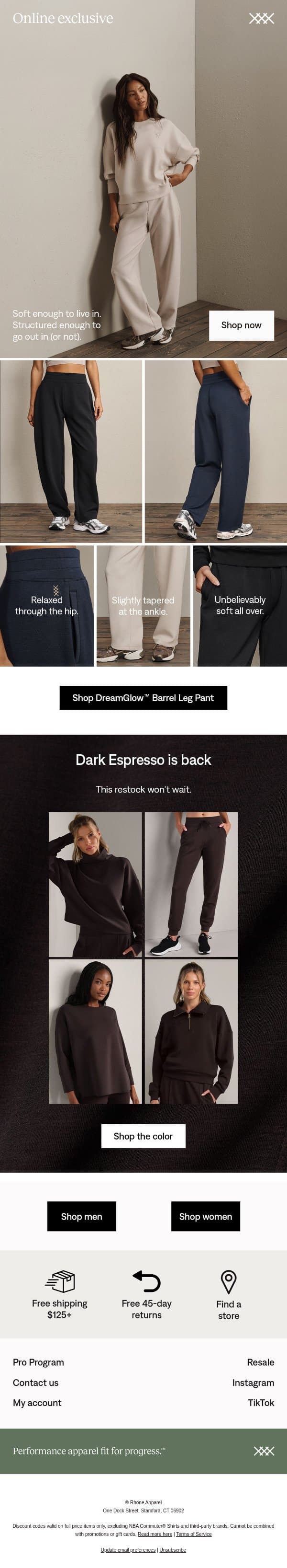 New: DreamGlow™ Barrel Pant email from Rhone screenshot