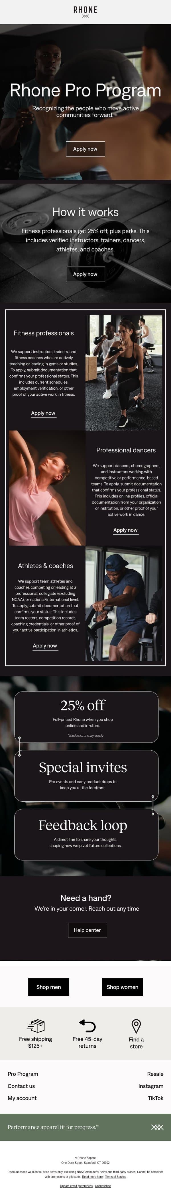 Introducing: Rhone Pro Program email from Rhone screenshot